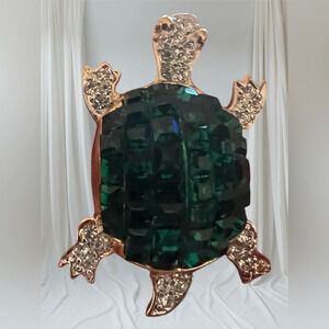 Kenneth Jay Lane Vintage Emerald Green Crystal Turtle Brooch